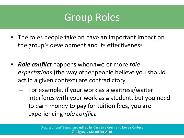 Group Roles • The roles people take on have an important impact on the