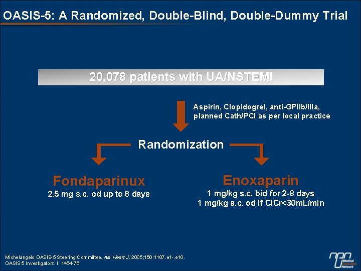 OASIS-5: A Randomized, Double-Blind, Double-Dummy Trial 20, 078 patients with UA/NSTEMI Aspirin, Clopidogrel, anti-GPIIb/IIIa,