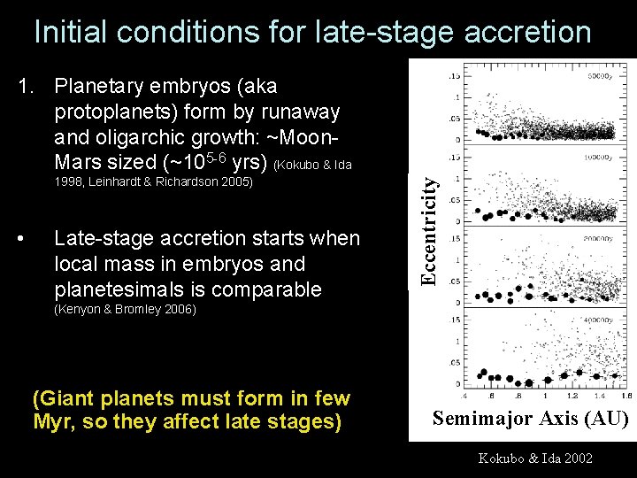 Initial conditions for late-stage accretion 1998, Leinhardt & Richardson 2005) • Late-stage accretion starts