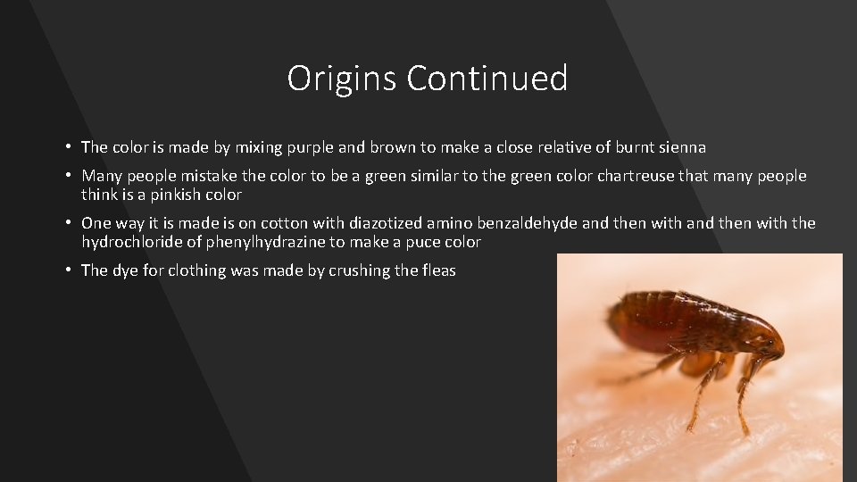 Origins Continued • The color is made by mixing purple and brown to make