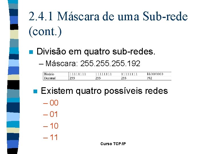 2. 4. 1 Máscara de uma Sub-rede (cont. ) n Divisão em quatro sub-redes.