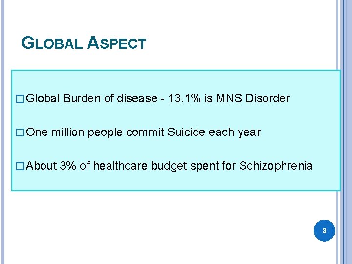 GLOBAL ASPECT � Global Burden of disease - 13. 1% is MNS Disorder According