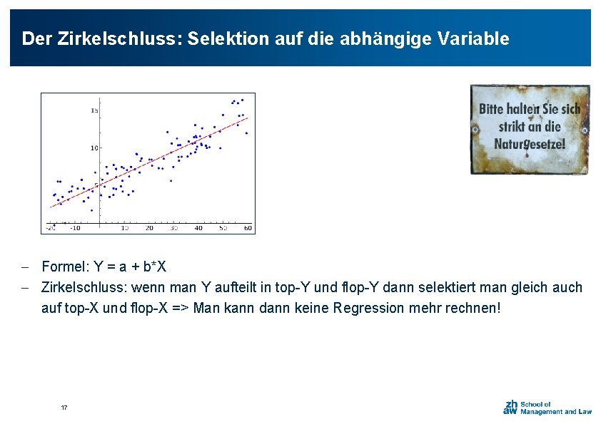 Der Zirkelschluss: Selektion auf die abhängige Variable - Formel: Y = a + b*X