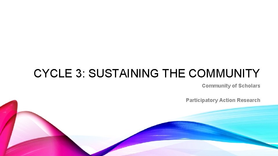 CYCLE 3: SUSTAINING THE COMMUNITY Community of Scholars Participatory Action Research 