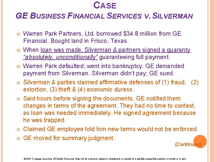 CASE GE BUSINESS FINANCIAL SERVICES V. SILVERMAN Warren Park Partners, Ltd. borrowed $34. 8