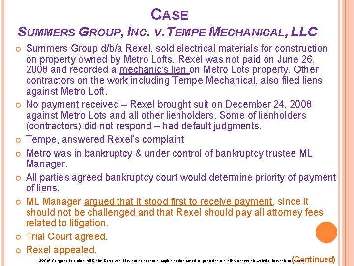CASE SUMMERS GROUP, INC. V. TEMPE MECHANICAL, LLC Summers Group d/b/a Rexel, sold electrical