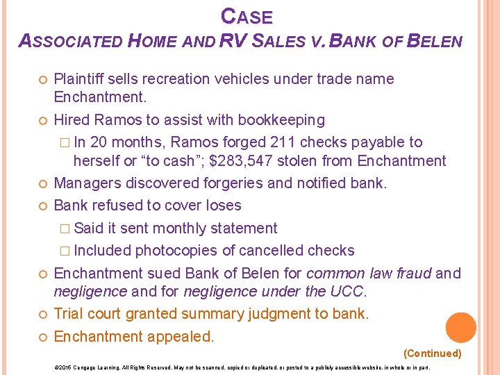 CASE ASSOCIATED HOME AND RV SALES V. BANK OF BELEN Plaintiff sells recreation vehicles