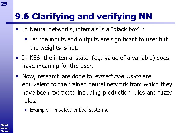 25 9. 6 Clarifying and verifying NN § In Neural networks, internals is a