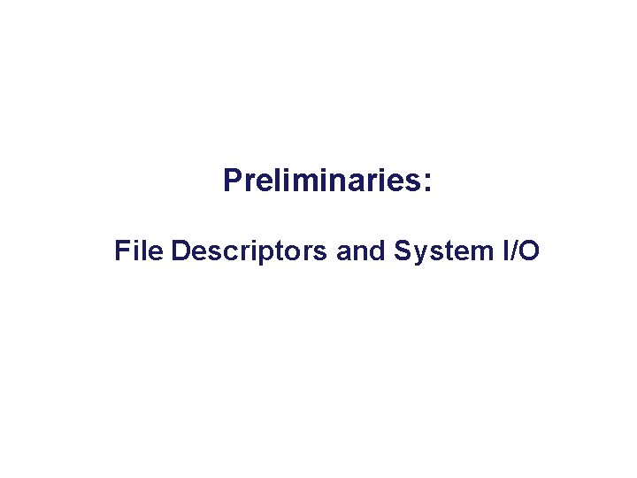 Preliminaries: File Descriptors and System I/O 