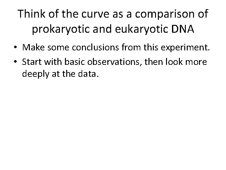 Think of the curve as a comparison of prokaryotic and eukaryotic DNA • Make