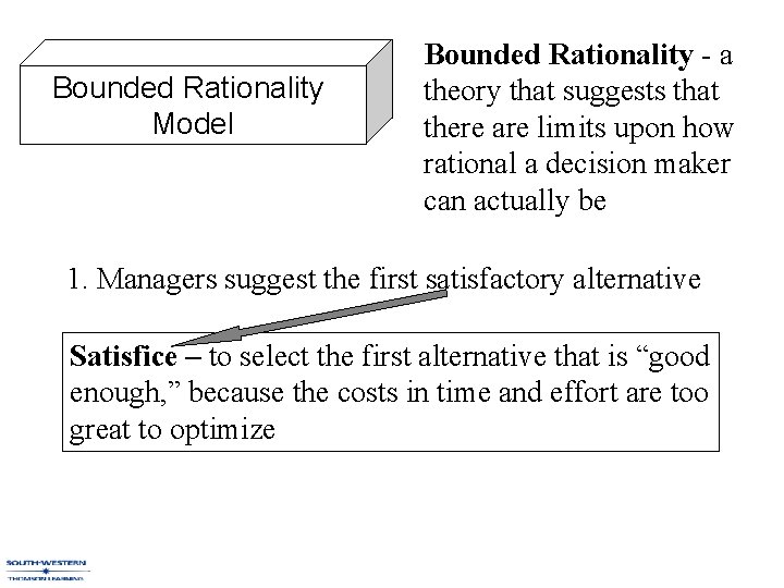 Bounded Rationality Model Bounded Rationality - a theory that suggests that there are limits