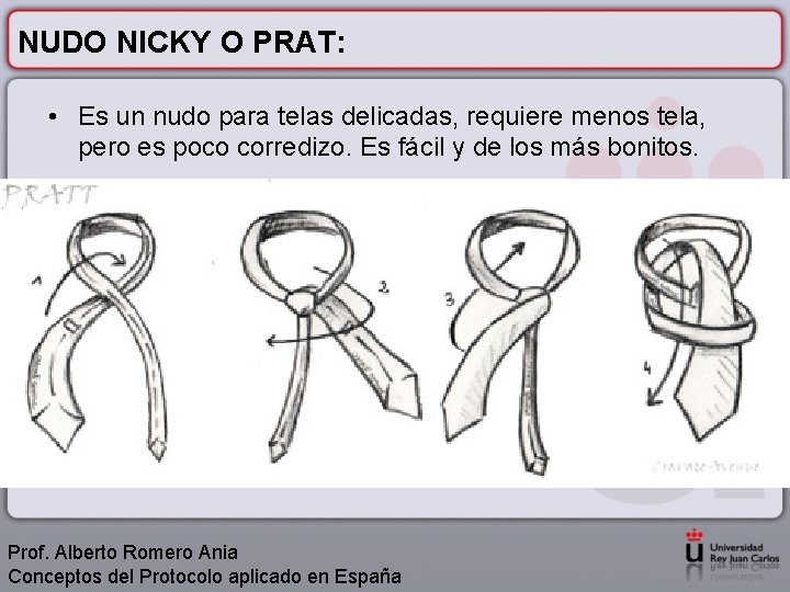 NUDO NICKY O PRAT: • Es un nudo para telas delicadas, requiere menos tela,