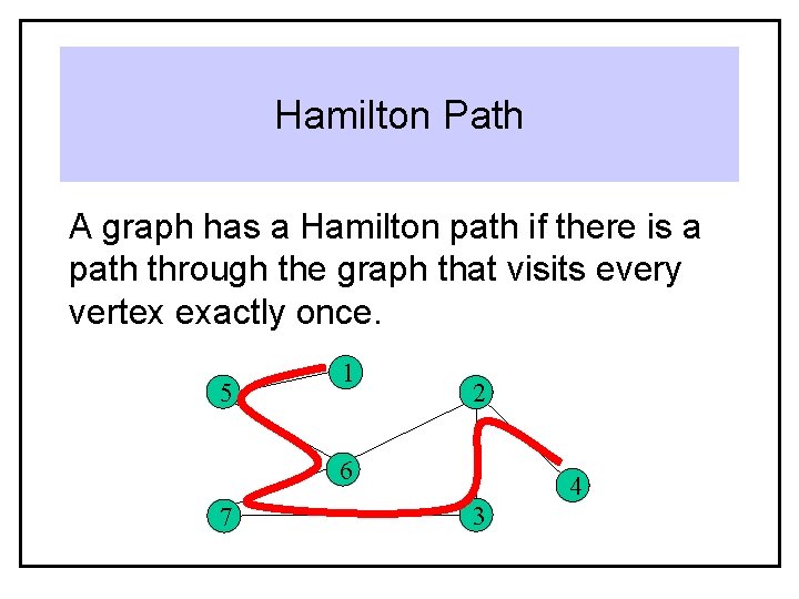 Hamilton Path A graph has a Hamilton path if there is a path through