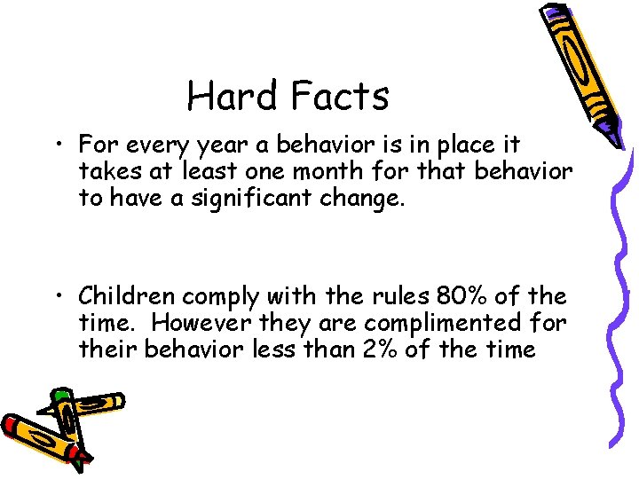 Hard Facts • For every year a behavior is in place it takes at