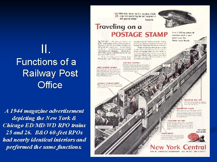 II. Functions of a Railway Post Office A 1944 magazine advertisement depicting the New