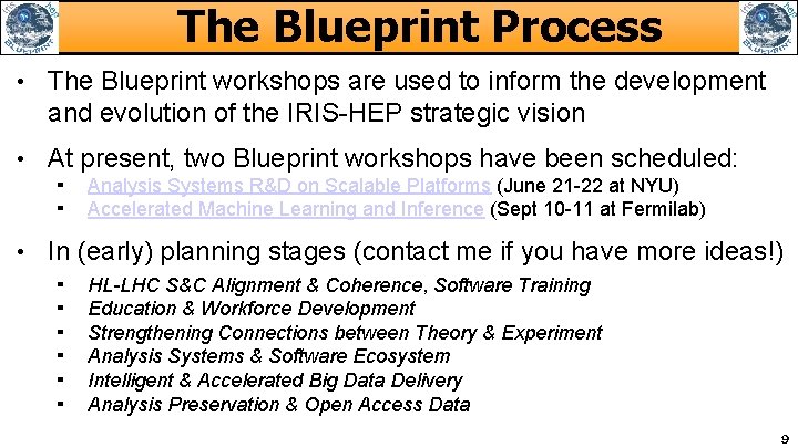 The Blueprint Process • The Blueprint workshops are used to inform the development and