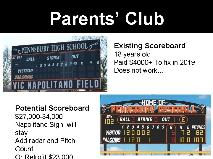 Parents’ Club Existing Scoreboard 18 years old Paid $4000+ To fix in 2019 Does