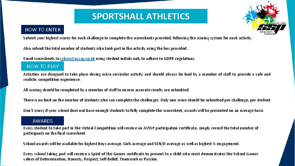 SPORTSHALL ATHLETICS HOW TO ENTER Submit your highest scores for each challenge to complete