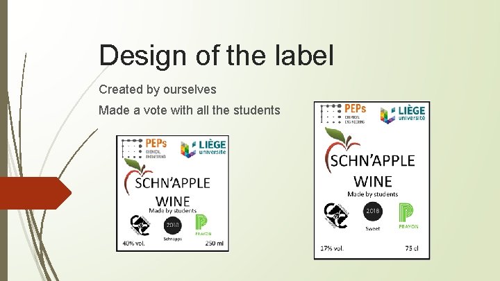 Design of the label Created by ourselves Made a vote with all the students