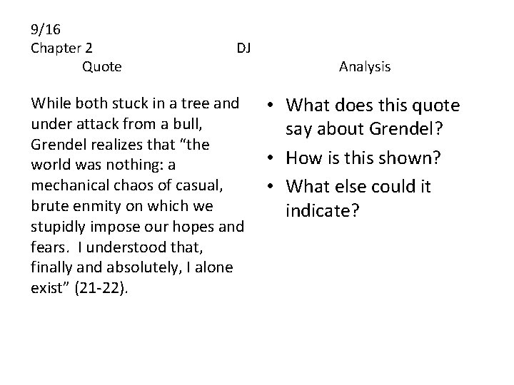 9/16 Chapter 2 Quote DJ While both stuck in a tree and under attack