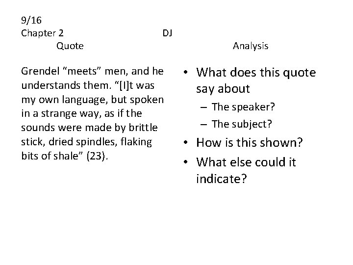 9/16 Chapter 2 Quote DJ Grendel “meets” men, and he understands them. “[I]t was