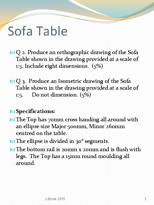 Sofa Table Q 2. Produce an orthographic drawing of the Sofa Table shown in