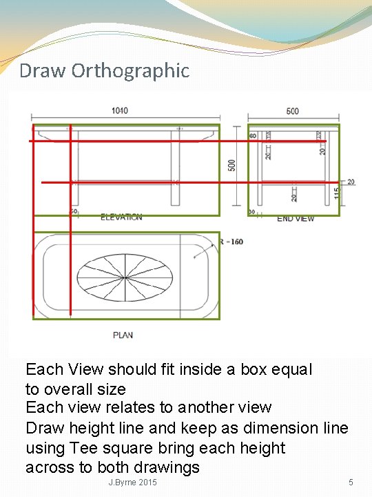 Draw Orthographic Each View should fit inside a box equal to overall size Each