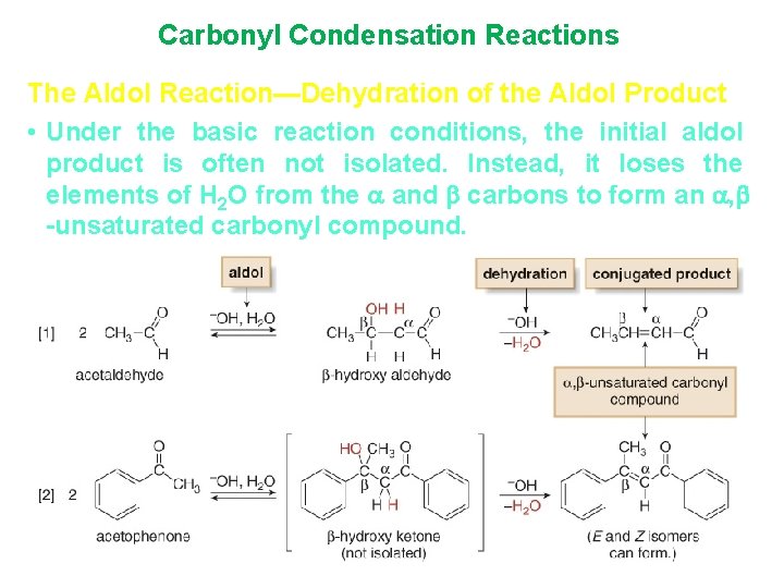Carbonyl Condensation Reactions The Aldol Reaction—Dehydration of the Aldol Product • Under the basic