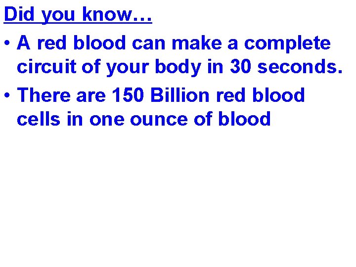 Did you know… • A red blood can make a complete circuit of your