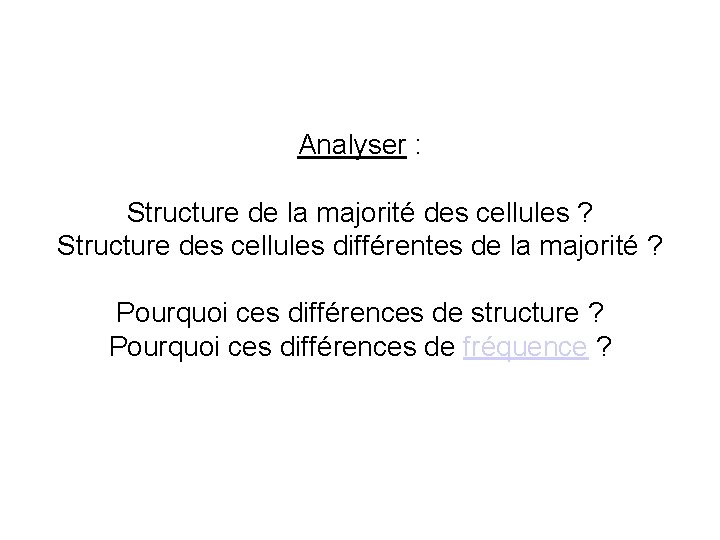 Analyser : Structure de la majorité des cellules ? Structure des cellules différentes de