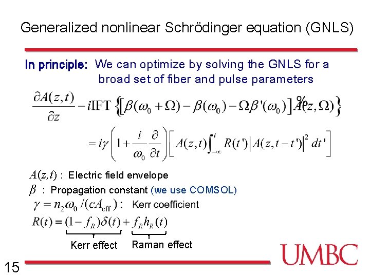 Generalized nonlinear Schrödinger equation (GNLS) In principle: We can optimize by solving the GNLS