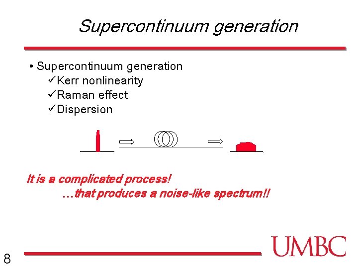 Supercontinuum generation • Supercontinuum generation üKerr nonlinearity üRaman effect üDispersion It is a complicated