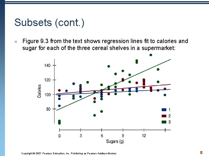 Subsets (cont. ) n Figure 9. 3 from the text shows regression lines fit