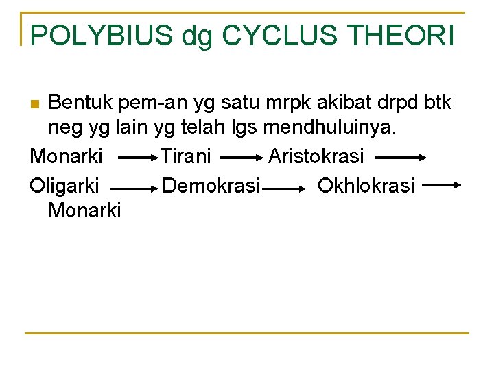 POLYBIUS dg CYCLUS THEORI Bentuk pem-an yg satu mrpk akibat drpd btk neg yg