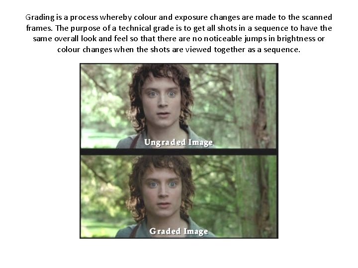 Grading is a process whereby colour and exposure changes are made to the scanned