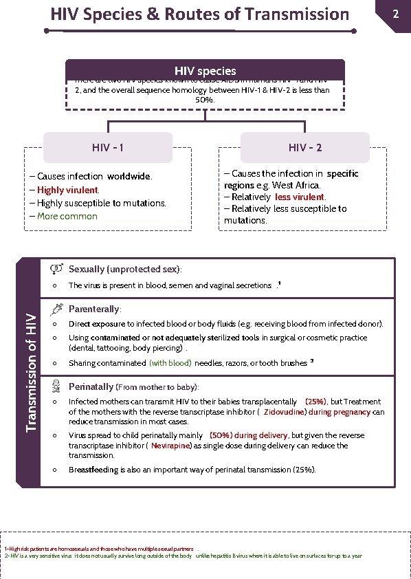 HIV Species & Routes of Transmission HIV species There are two HIV species known