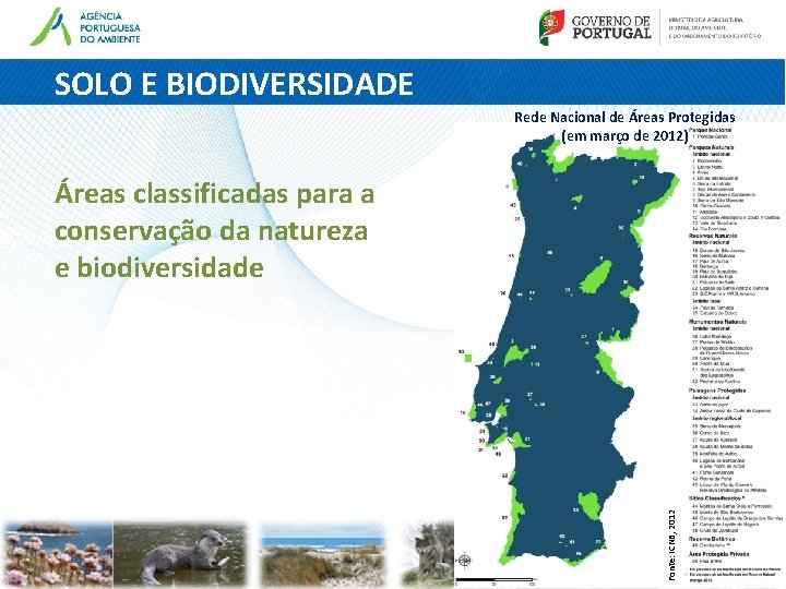 SOLO E BIODIVERSIDADE Rede Nacional de Áreas Protegidas (em março de 2012) Fonte: ICNB, SOLO E BIODIVERSIDADE Rede Nacional de Áreas Protegidas (em março de 2012) Fonte: ICNB,