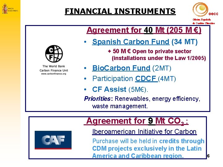 FINANCIAL INSTRUMENTS oecc Oficina Española de Cambio Climático Agreement for 40 Mt (205 M