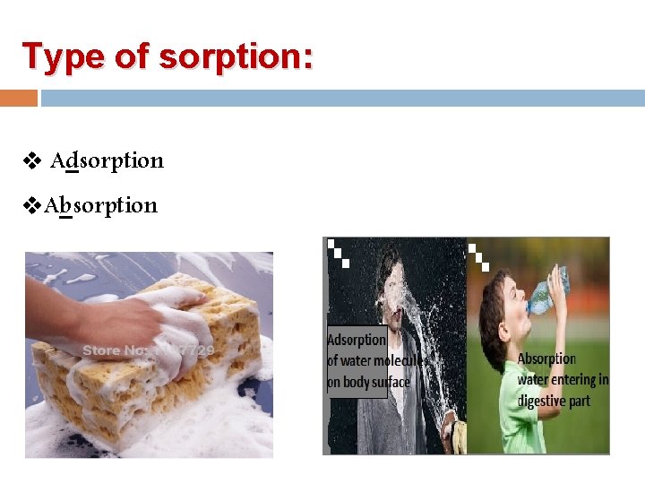 Type of sorption: v Adsorption v. Absorption 