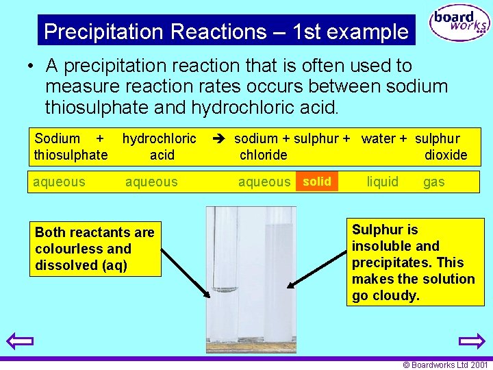 Precipitation Reactions – 1 st example • A precipitation reaction that is often used