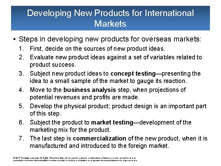 Developing New Products for International Markets • Steps in developing new products for overseas