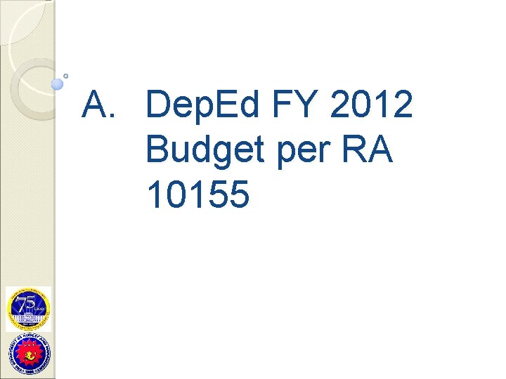 A. Dep. Ed FY 2012 Budget per RA 10155 