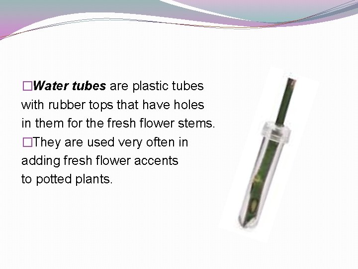 �Water tubes are plastic tubes with rubber tops that have holes in them for