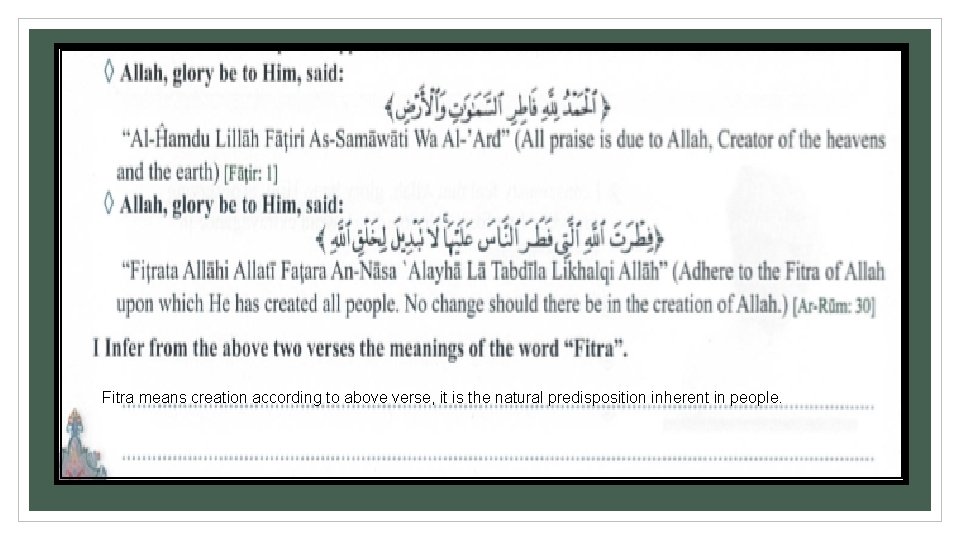 Fitra means creation according to above verse, it is the natural predisposition inherent in