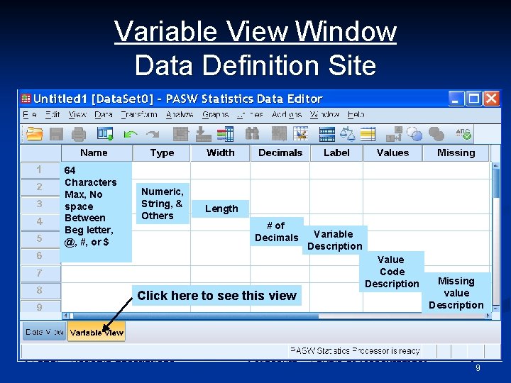 Variable View Window Data Definition Site 64 Characters Max, No space Between Beg letter, Variable View Window Data Definition Site 64 Characters Max, No space Between Beg letter,