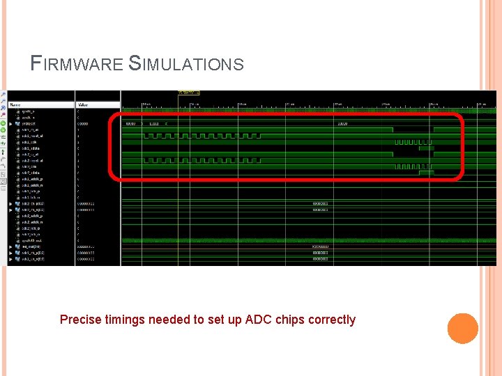 FIRMWARE SIMULATIONS Precise timings needed to set up ADC chips correctly FIRMWARE SIMULATIONS Precise timings needed to set up ADC chips correctly