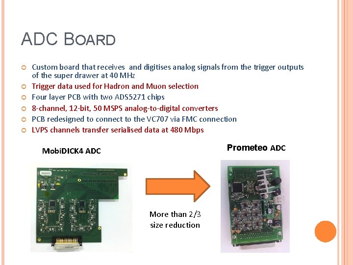 ADC BOARD Custom board that receives and digitises analog signals from the trigger outputs