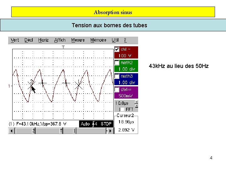 Absorption sinus Tension aux bornes des tubes 43 k. Hz au lieu des 50