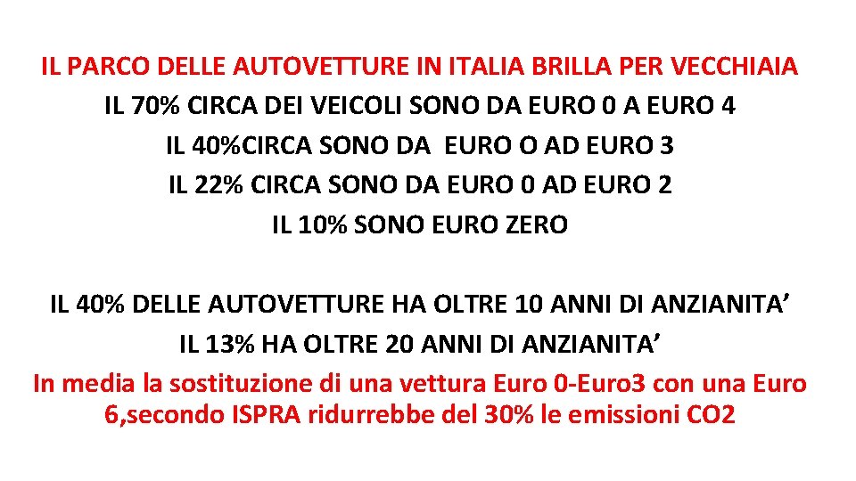 IL PARCO DELLE AUTOVETTURE IN ITALIA BRILLA PER VECCHIAIA IL 70% CIRCA DEI VEICOLI