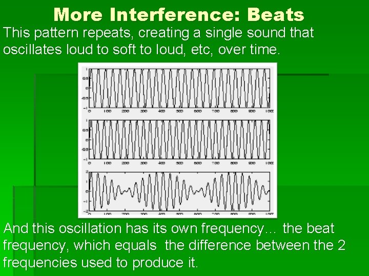 More Interference: Beats This pattern repeats, creating a single sound that oscillates loud to